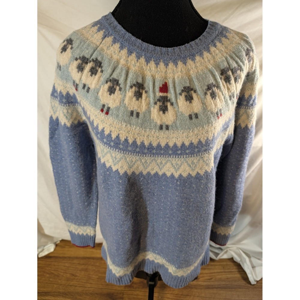 Tabitha Webb Size XL Light Blue Fair Isle Sheep Sweater Wool Blend